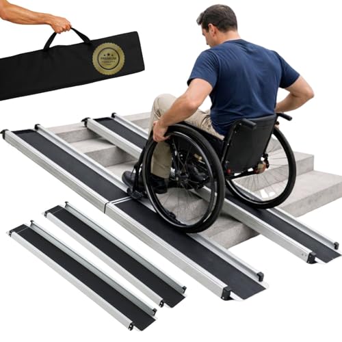 OrtoPrime Rampas Telescópicas para Silla de Ruedas Pack X2 Extensibles Rampas Minusválidos Antideslizantes - Rampa Salva Escalones Aluminio escalón PORTÁTIL - Rampa Silla de Ruedas Salvaescaleras