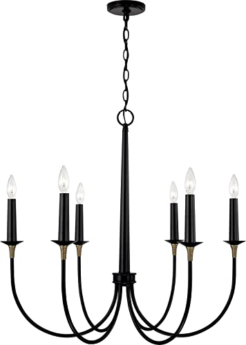 Capital Lighting 445661Kb Amara Transitional Classic Candle Chandelier, 6-Light 360 Total Watts, 29" H X 31" W, Matte Black With Brass #TOP21