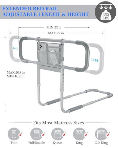 Siebenschläfer Bed Rails for Elderly Adults Safety, Extended Bed Assist Rail for Seniors - Adjustable Side Bed Guard Rails Handle Support Bar with Storage Bag, Fit King Queen Full Twin Beds