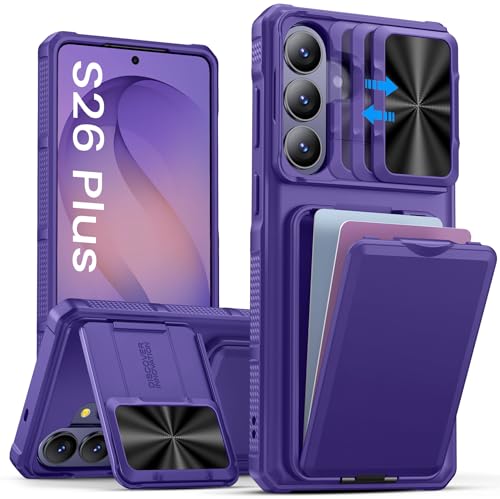 Image of SSLOTSCASE for Samsung Galaxy S26+ Plus Case with Card Holder & Camera Cover Stand & Slide Lens Cover, Multi-Functional Stylish Men Women Sturdy Shockproof Phone Case for Galaxy S26+ Plus 2026, Violet