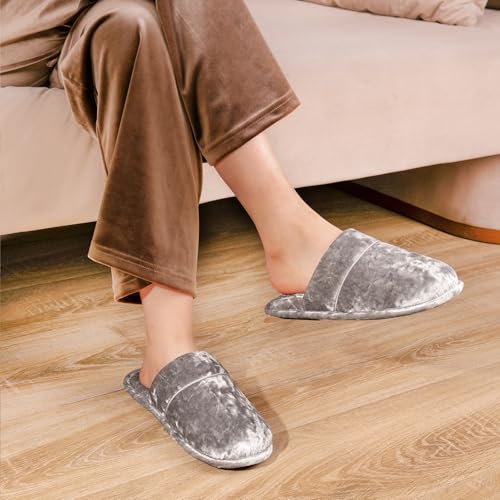 HomeTop Women's Luxury Diamond Velvet Memory Foam Scuff Slipper with Lightweight Rubber Sole2