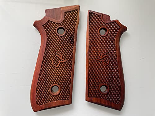 Feelsogood New! Grips Compatible with Taurus Pt-92, Pt-99, Pt100, Pt101 Decocker, Checker Engraved #03- Thai Handmade and Ship from Thailand