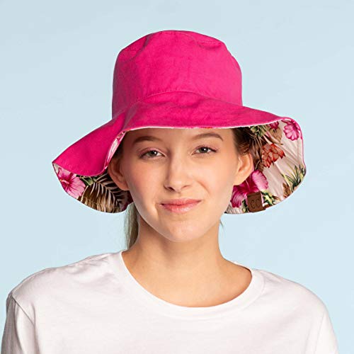 C.c Hatsandscarf Exclusives Ponytail Reversible Printed Bucket Sun Hat Uv Protection Packable Beach Hat (St-2245) (Floral Hot Pink) #TOP4