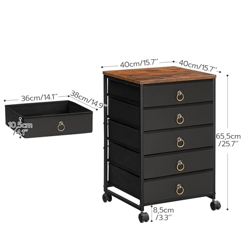 Image of HOOBRO 5-Drawer Chest Dresser, File Cabinet, Office Cabinet with Drawers, Rolling Printer Stand, Filing Cabinet for Living Room, Home Office, Nonwovens Drawer, Easy Assembly, Black BFK50WJ01