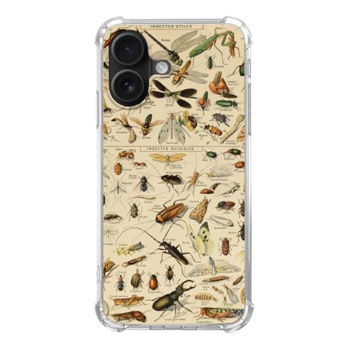 Taywry - Taywry Natural Insects Phone Case Compatible with iPhone 16, Bugs Scientific Illustration Phone Case for iPhone 16, Trendy TPU Phone Case Cover