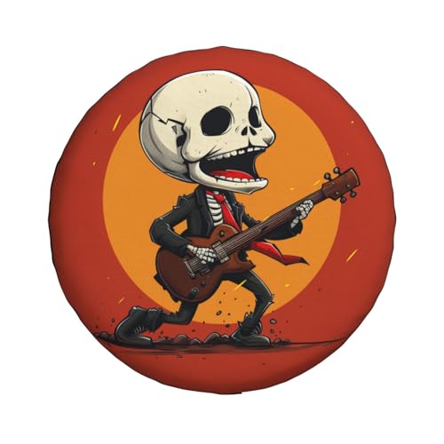 Image of Skeleton Playing Guitar Spare Tire Cover, Universal Wheel Tire Cover Funny Skull Skeleton Tire Protectors for Trailer RV SUV Truck Camper 14 Inch