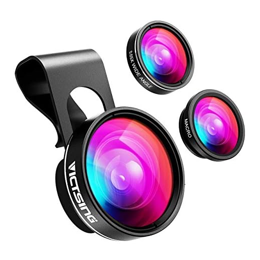 VicTsing Phone Camera Lens, 180° Fisheye Lens+0.65X Wide Angle Lens & 10X Macro Lens (Screwed Together), Clip on Cell Phone Lens Kits Compatible with iPhone 8/7/6s, Most Android and Smart Phone