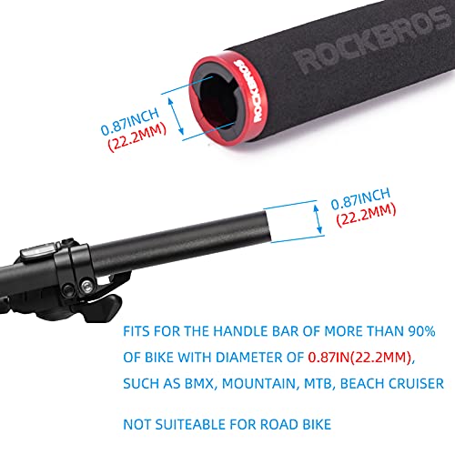 Image of ROCKBROS Foam Bike Grips Fit MTB /BMX /Folding Bike /Beach Cruiser & Scooter | Single Lock On,Non-Slip,Shock-Absorbing Handlebar Grips ,Easy Install,Multiple Colors