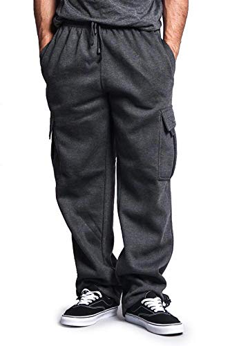 G-Style USA Men's Heavyweight Fleece Cargo Sweatpants DFP2 - Charcoal - Large