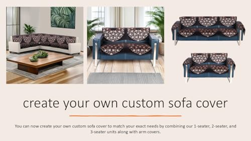 Image of Premium Chenille Woven Anti-Slip 7 Seater Sofa Cover | L-Shape Sofa Seat Protector for Living Room | Durable & Stylish Slipcover - Brown Phoolkari