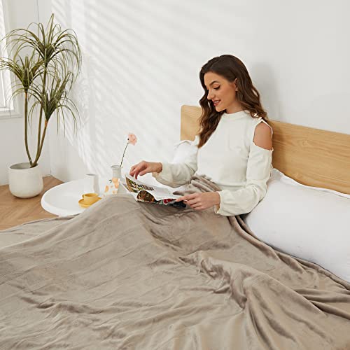 Mcjaw Electric Blanket Heated Full Size 72"X84" Oversized Flannel Heated Blanket, Etl Certification Fast Heating With 4 Heating Levels &10 Hours Auto Off, Machine Washable-Linen Gray #TOP2