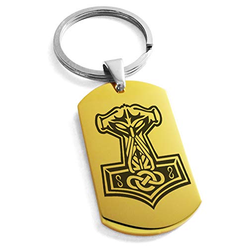 Stainless Steel Mjolnir Thor's Hammer Viking Norse Symbol Dog Tag Keychain Keyring - Main Image