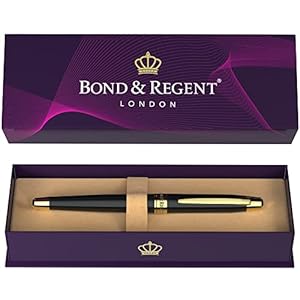 Bond & Regent Gloss Black & 24 Karat Gold | Certified Luxury Grade Rollerball Pen | Nice Gift for Men & Women