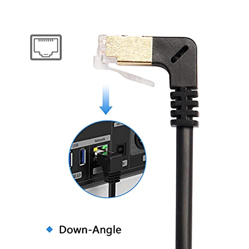Image of CAT8 Crystal head Gold-plated Slim Flexible high-speed CAT 8 network cable, 10 Gigabit 90 degrees angled bent, 50cm, Black (UP-DOWN)
