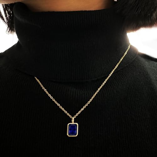 Sapphire Necklaces 14K Gold Dainty Rectangle Necklace Birthstone Navy Blue Pendant Necklaces for Women4