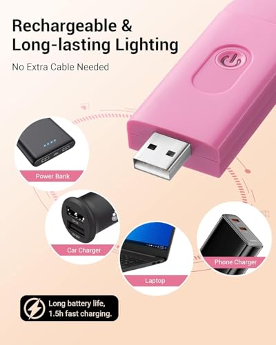 Image of Clip-On LED Book Lamp for Night Reading, USB Rechargeable Study Light for Students, 3 Brightness & Color Modes, Eye-Care Portable Foldable Reading Light for Bed & Travel (Pink)