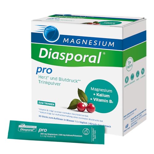 Magnesium-Diasporal Pro Herz* und Blutdruck** Trinkpulver mit Magnesiumcitrat Kalium Vitamin B1 | 30 Sticks | für Herz* und Blutdruck** | vegan zuckerfrei glutenfrei