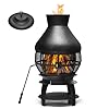 BETTARY Outdoor Chiminea Fireplace Vintage Metal Chimineas Wood Burning Rustic Finish Fire Pit w 360 Wire Mesh Fire Poker Chimney Cap Wood Storage Firepit for Lawn Garden Patio Backyard