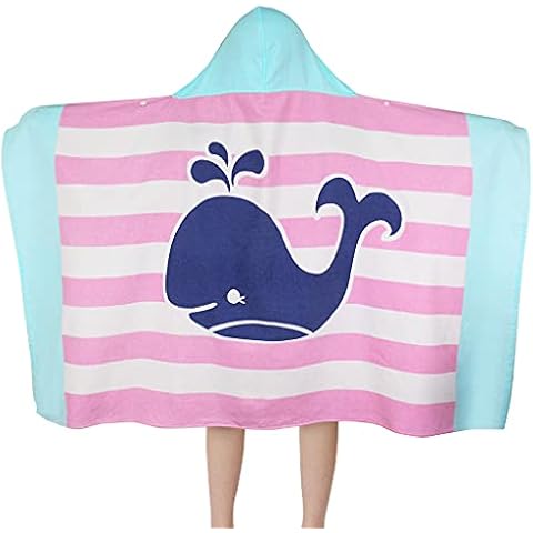 VIMUKUN Kids Bath and Beach Hooded Towel Wrap 76 cm*127 cm, Absorbent Soft,100% Cotton, Shark and Whale, Boys Girls Swim Cover Up Cover
