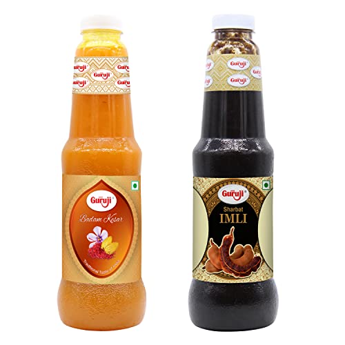 Image of Shree Guruji Badam Kesar Dry Fruit Sharbat & Imli Sharbat Combo Pack Milk Beverage Instant Syrup Refreshing Drink for Summer (1 Litre)