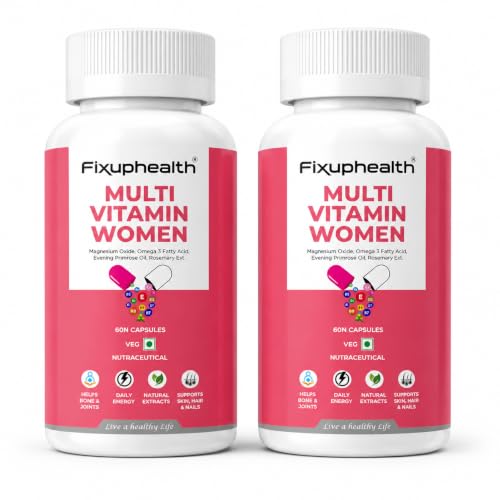 Image of Fixuphealth Multivitamin Capsules for Women | Multivitamin with Probiotics, Omega 3, Evening Primrose Oil, Vitamins & Magnesium | Immunity, Energy & Daily Wellness Support | 60 Capsules (Pack of 2)