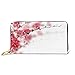 Produktbild Women's Long Leather Card Holder Purse Zipper Buckle Elegant Clutch Wallet, Nature Beauty Cherry Blossom Branches Misty Inspirational Japanese Blooms Image,Sleek and Slim Travel Purse