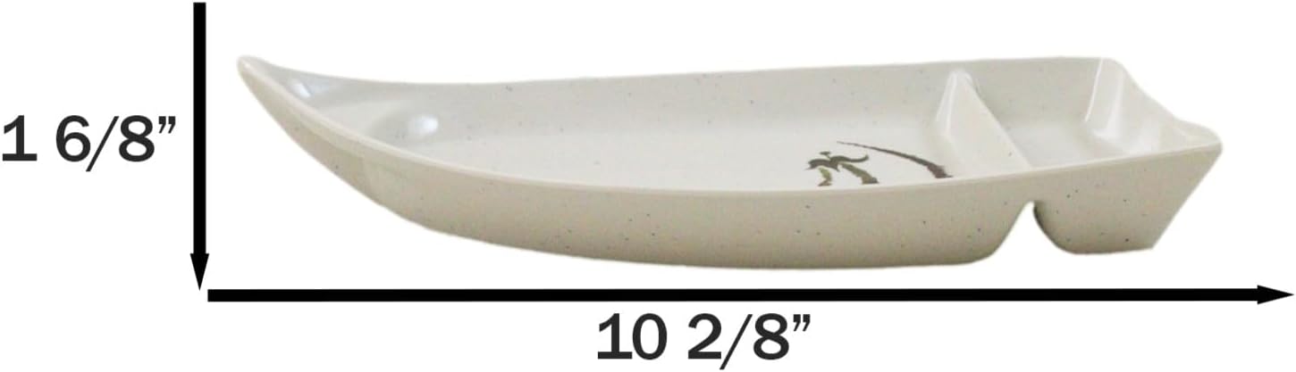 Ebros Gift Melamine Serveware Artistic Brown Eggplant With Zen Swirl Design Restaurant Kitchen Supply (Pack Of 6 Omakase Sushi Boat Plates With Sauce Compartment 10" L)