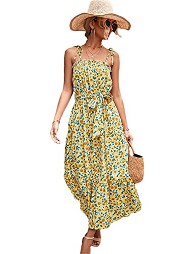 Robe longue d'été jaune à fines bretelles spaghetti amples