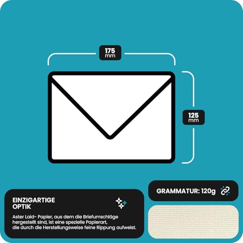 Netuno 25 Briefumschläge Ecru gerippt DIN B6 12,5 x 17,5 cm 120g Aster Laid Ivory elegante Briefhüllen strukturiert edle Briefkuverts mit Struktur für Einladungskarten Geburtstagskarten