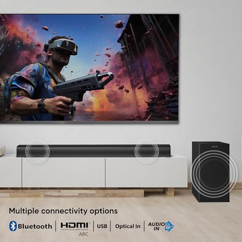 Image of Philips TAB4319 Soundbar: 2.1 CH 80W Wired Subwoofer, Powerful Bass Effect - Bluetooth, HDMI ARC & Multiple Connectivity