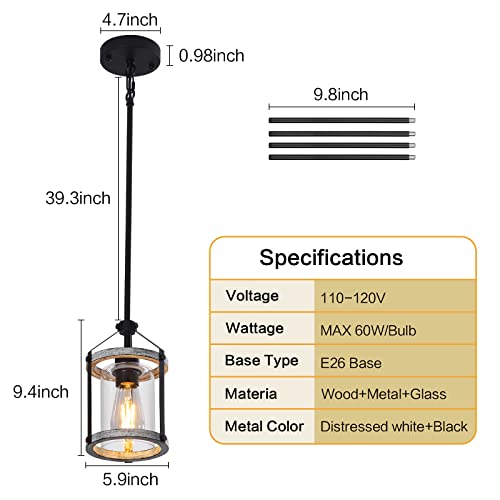 Farmhouse Glass Pendant Light Fixtures,Pendant Lights Kitchen Island,Adjustable Rustic Farmhouse Pendant Light For Foyer, Sink, Kitchen Island, Porch (1 Light) #TOP5