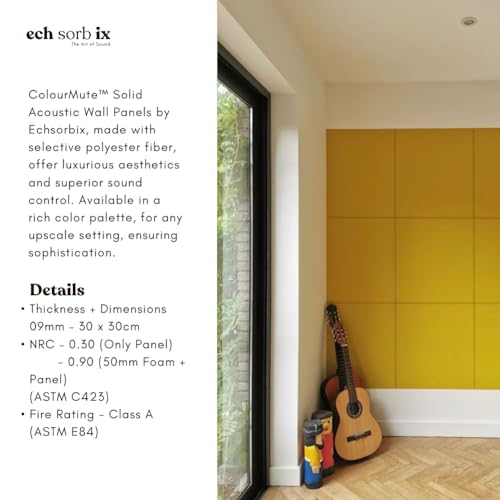 Image of MMT Acoustix Premium Felt Acoustic Panels for Offices, Bedrooms & Studios | Sustainable PET Felt Panels for Echo Reduction & Sound Absorption | 2x2 Ft, 9mm Thick | Mustard - Pack of 8