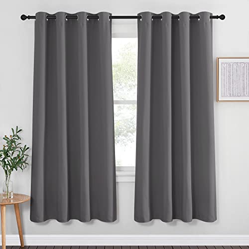 NICETOWN Blackout Curtain Panel for Bedroom - Three Pass Microfiber Noise Reducing Thermal Insulated Solid Ring Top Blackout Window Drape (1 Panel, 52