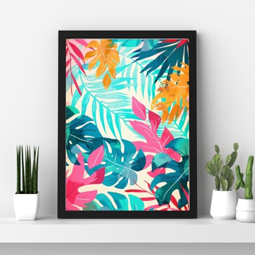 Art print néon jungle leaf pattern de Spiffing Prints en toile encadrée luxe - 6