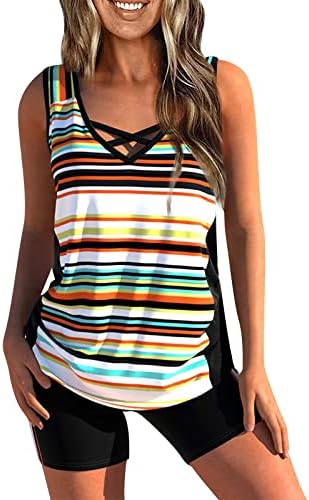 Nadition Two Piece Summer Sets Two Piece Sets for Women Sexy Slim Printed Camisole Bikini SwimsuitTwo-Piece Set,Orange,5XL