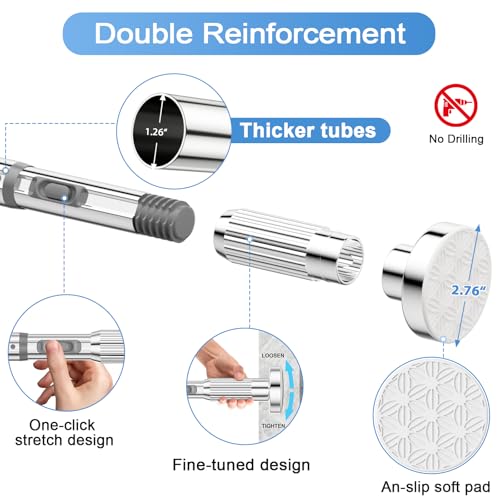 Image of Long Tension Rod 41-166inch Silver Tension Curtain Rods no Drilling | 1.26 inch Diameter Outdoor Curtain Rod for Patio,Windows,Anywhere Heavy Duty Spring Rods Adjustable