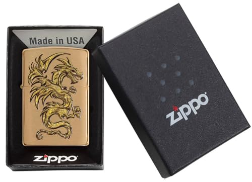 Image of Zippo Dragon Design Brushed Brass Pocket Lighter