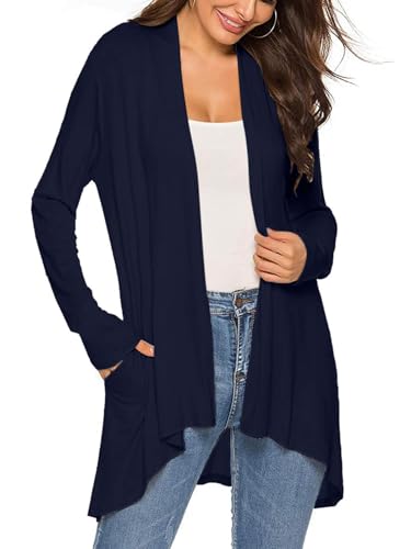 Image of Women's Drape Front Open Cardigan Casual Lightweight Long Sleeve Cardigans Flowy Tops with Pockets