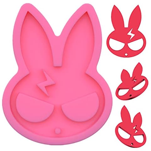 Lightning Bunny Face Shaped Keychain Silicone Molds with Hole for Chocolate Non-stick Fondant Mold for DIY Cake, Pudding, Candy, Jelly Decoration Cover