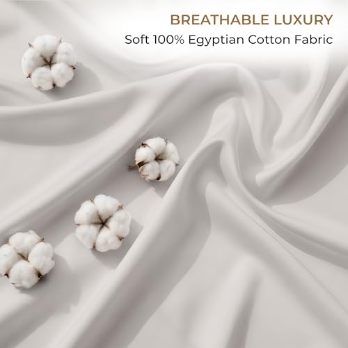 Image of SGI bedding 100% Egyptian Cotton Sheets King Size - 600 Thread Count Sheets Set, Soft, Cooling, 15 inch Deep Pocket, Luxury Hotel Bedding, Breathable, Durable - Light Gray