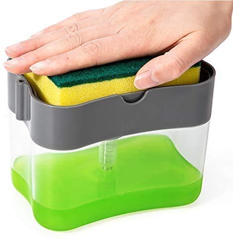 Medidove Soap Dispenser Sponge Holder 2 in1 Push-Type Automatic Liquid Box, scouring pad, Dish Washing Brush and soap Liquid Box (Pack of 1)