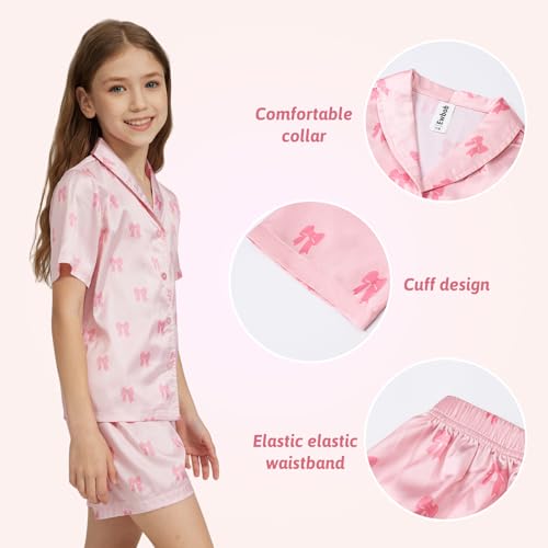 Girls Silk Satin Pyjamas Set Short Sleeve Button-Down Kids PJs Breathable Soft Nightwear Children Sleepwear Age 5-144