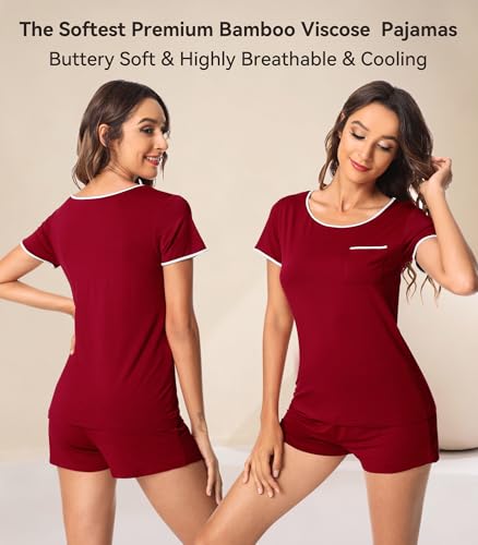 Image of WiWi Viscose from Bamboo Pajamas Set for Women Super Soft Short Sleeve Cooling Summer Plus Size Pjs Sets Sleepwear S-4X