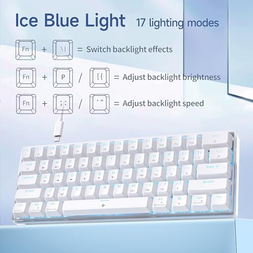 KEMOVE 60% Mechanical Keyboard, K61SE Wired Gaming Keyboard with Red Switches, Anti-Ghosting PBT-Tastenkappen LED Backlit Ultra-Compact 61 Keys Mini Keyboard, QWERTY US Layout(Weiß) – Bild 4
