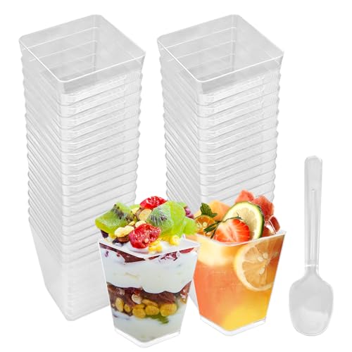 Dessertschalen Einweg 50 Stück Mit Löffel - 180ml Bunte Eisbecher