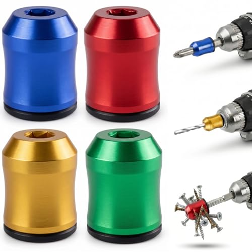 4Pcs Strong Magnetic Screw Ring, 1-4 Inch Universal Magnetic Bit Holder with Anti-Slip Hex Design, Screwdriver Head Ring for Drill, Hex Screwdrivers & Power Tools