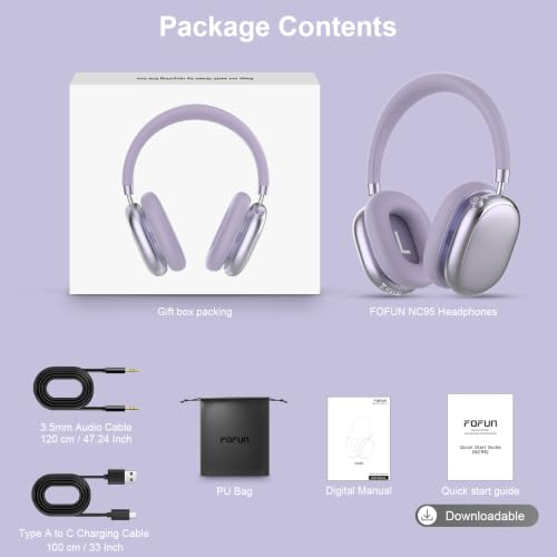 Image of NC95 Hybrid Active Noise Cancelling Headphones with Knob Control, 120H Playtime Over Ear Headphones Wireless Bluetooth 6.0, App Control, Hi-Res Audio, Comfort Fit, Clear Calls for Travel /Work