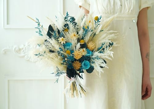 Ramo de boda beige estilo rústico boho con flores preservadas miniatura 5