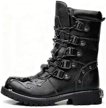 Santimon Men's Gothic Combat Boots - Mid-Calf Rivet Design