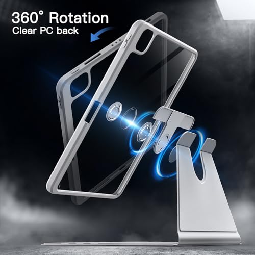 JETech Rotating Case for iPad Pro 11-Inch 2022/2021(4th/3rd gen) with Pencil Holder, 360 Degree Rotation Protective Stand Cover Clear Back, Auto Wake/Sleep (Silver)